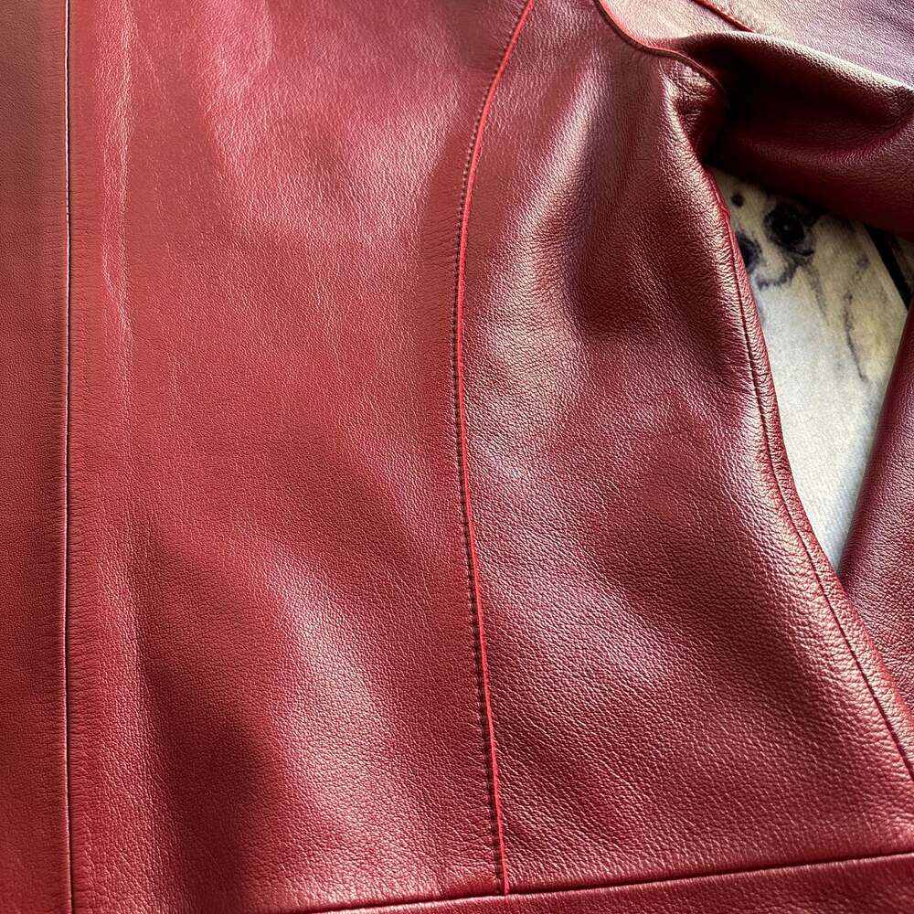 Vintage VTG CASLON Red Lambskin Leather Jacket SZ XS Moto Y2K Preppy Retro - Picture 11 of 12